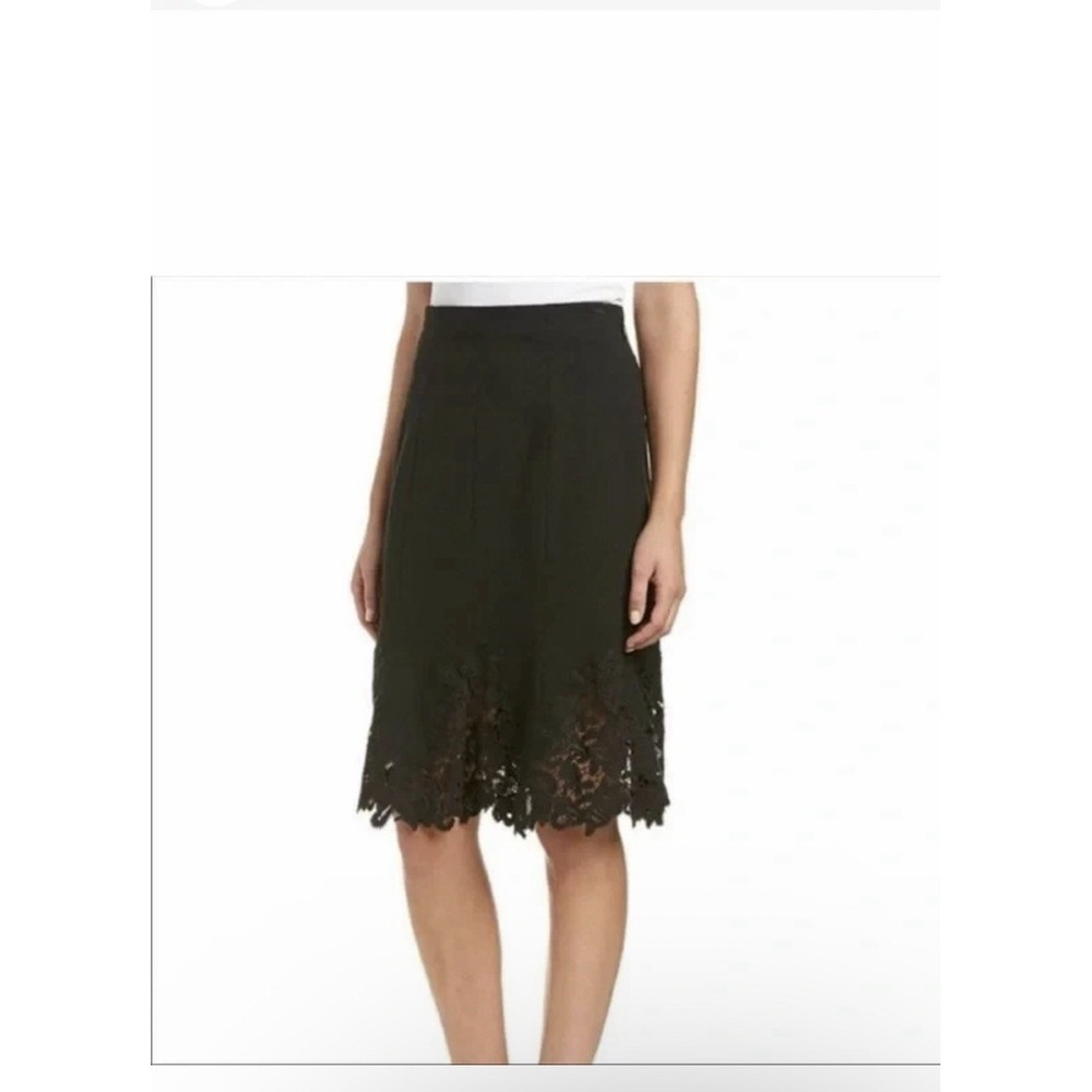 Rebecca Taylor Black Eyelet Pique Lace-Hem‎ Skirt in Black Size 10